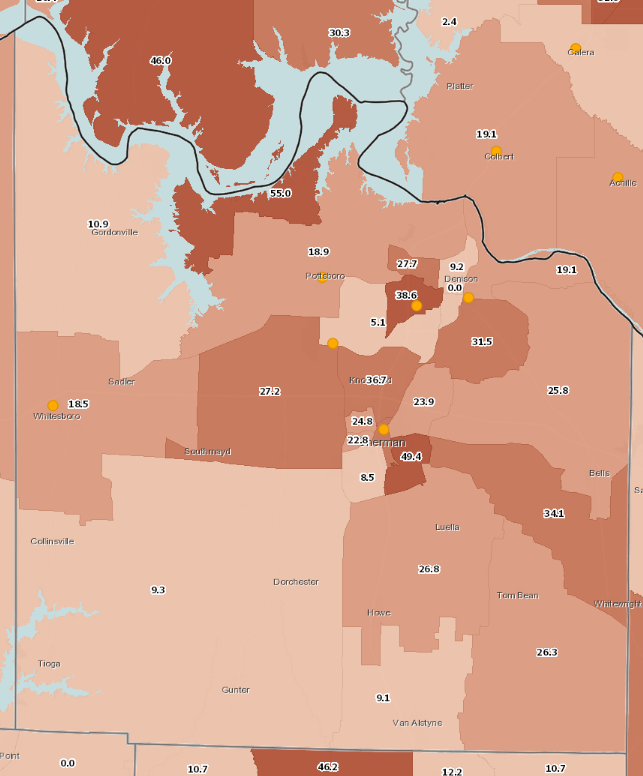 Figure H.1: Children Age 0-4 Below Poverty Level and Head Start Facilities, Grayson County