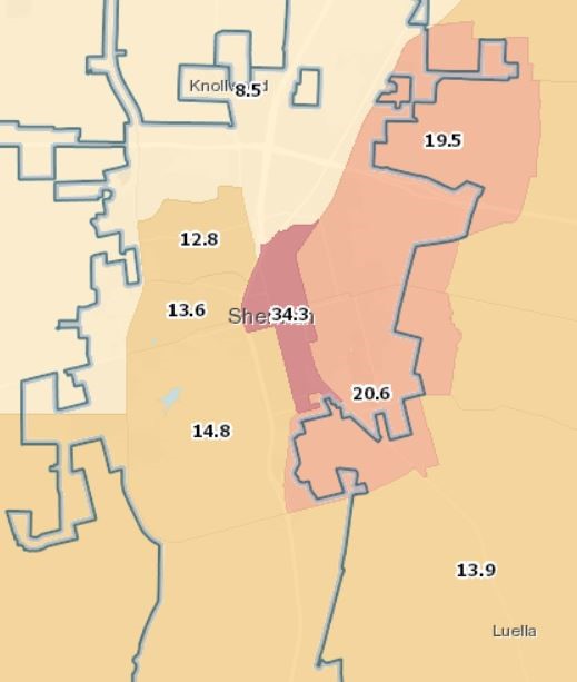 Figure I.1a: Percentage of Adults (18 or Older) Without a High-School Diploma, Sherman