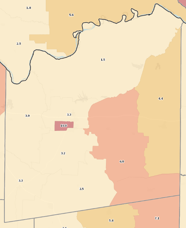 Figure N: Fannin County Households with No Vehicle, ACS 2012-16