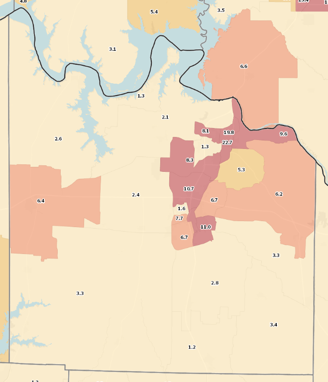 Figure N.1: Grayson County Households with No Vehicle, ACS 2012-16