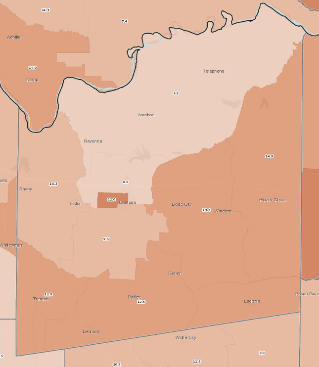 Figure M: Fannin County Working Families Receiving SNAP, ACS 2012-16